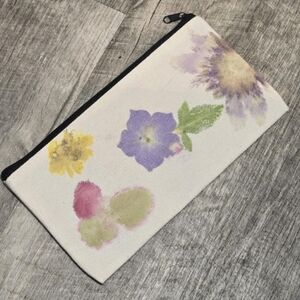 Floral Canvas Pouch with Hammered Flowers and Leaves